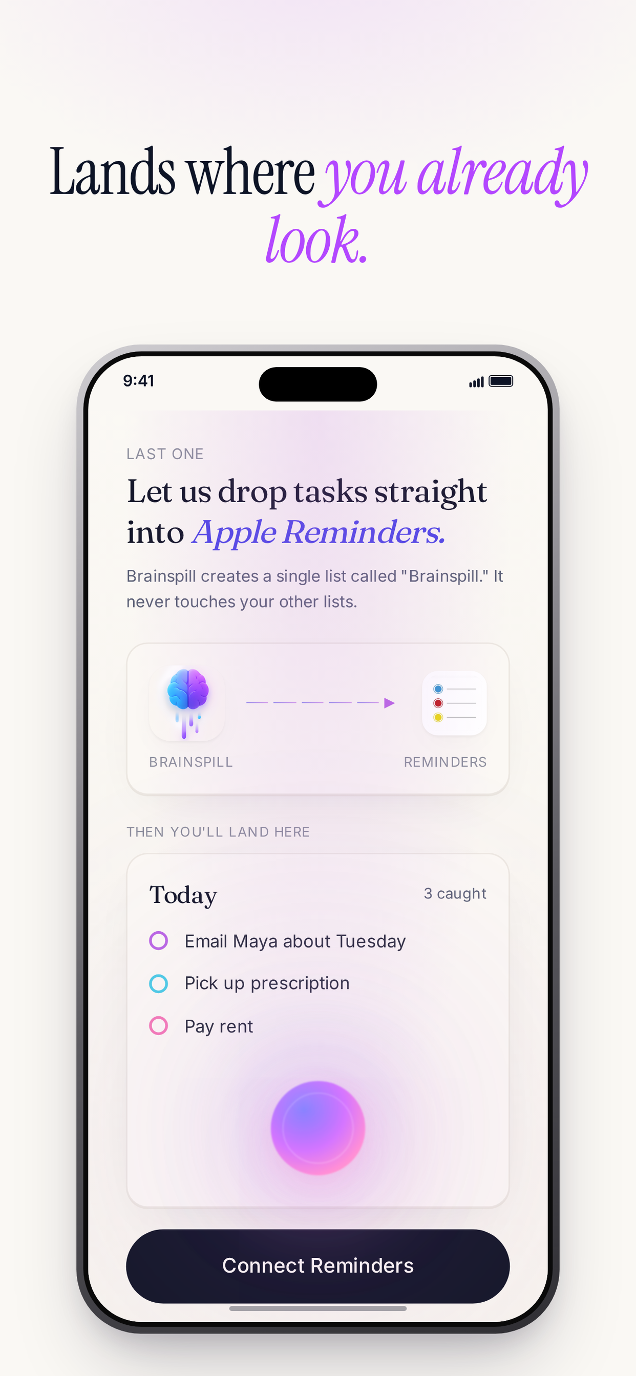 Brainspill Today list with extracted tasks